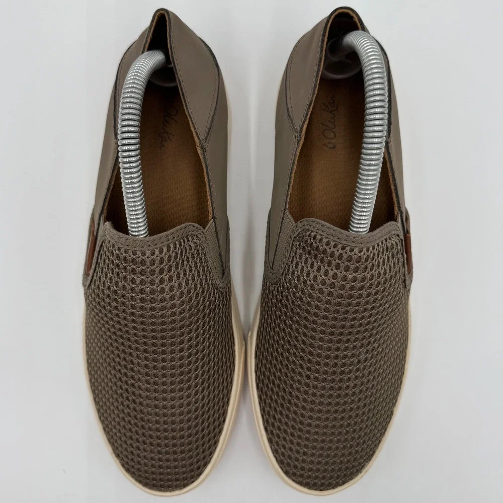 OluKai Pehuea Slip On Mesh Shoes Travel Casual Women 9 Olive Green Comfort Beach